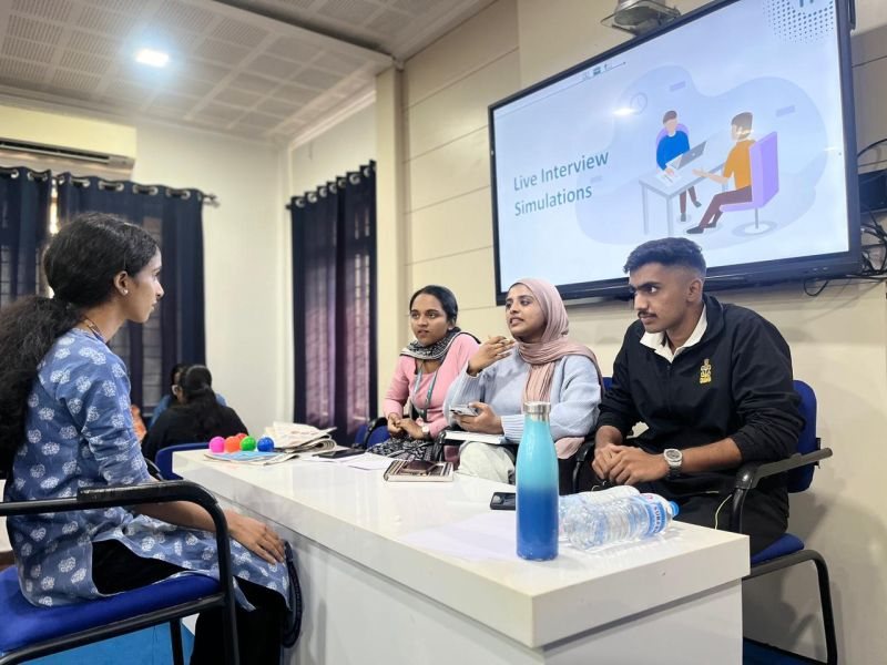 Students practising for a simulated interview