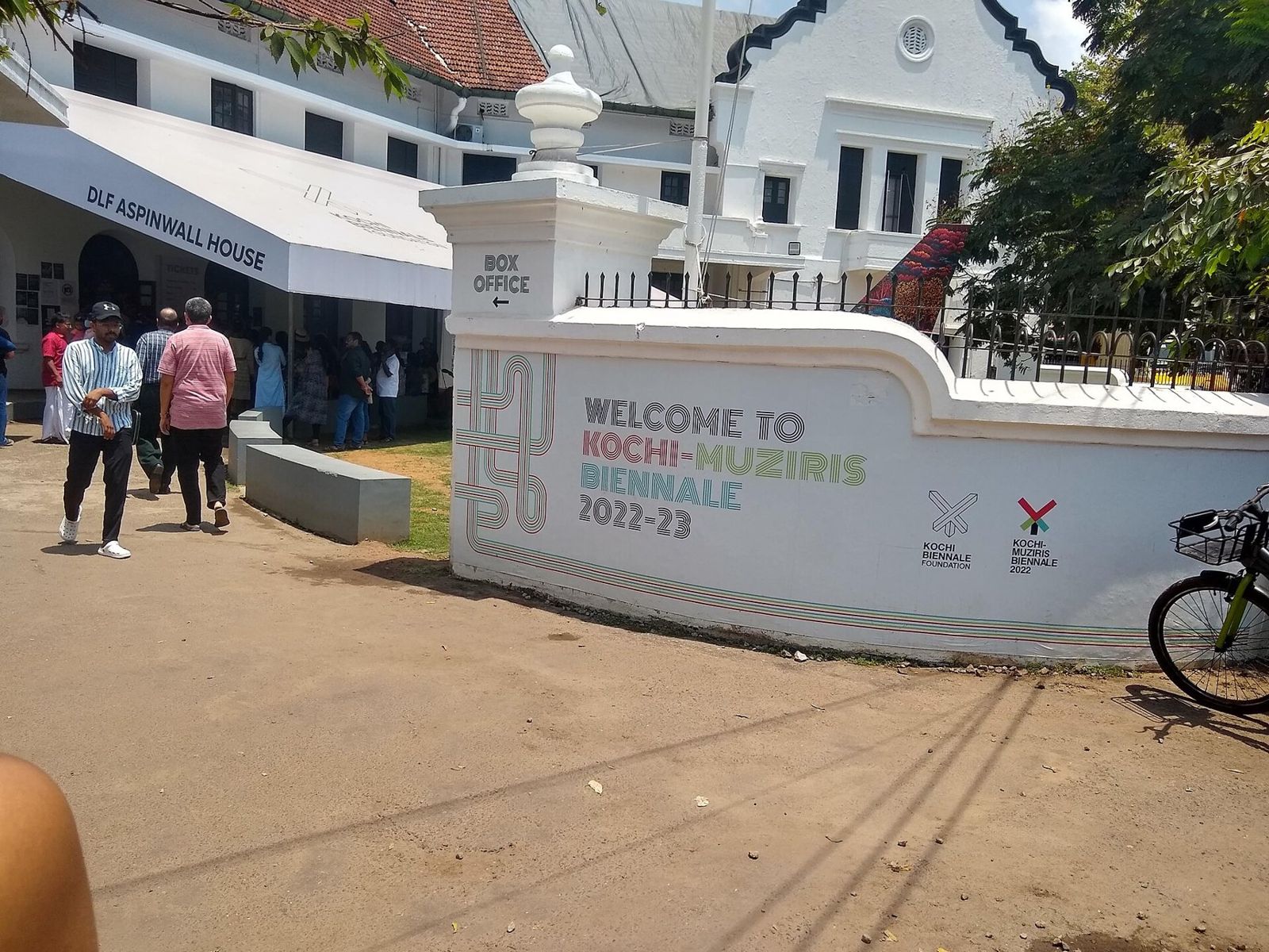 Visitors at the entrance to Aspinwall House in Fort Kochi, the Biennale's main venue