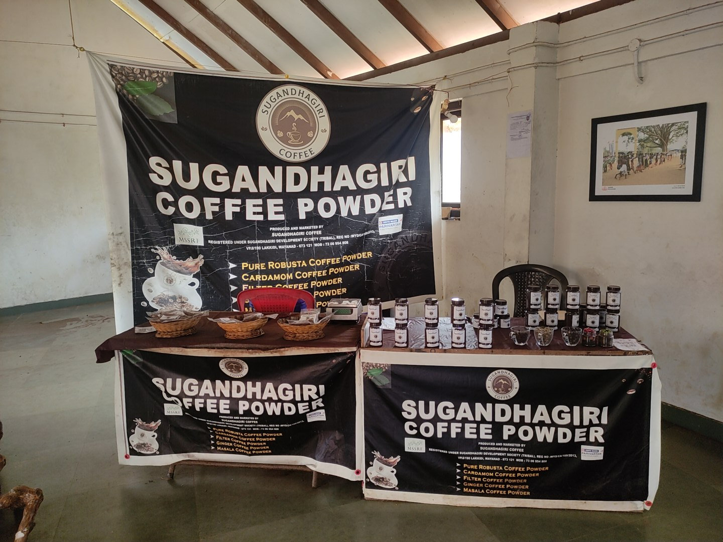 A stall selling Sugandhagiri coffee powder
