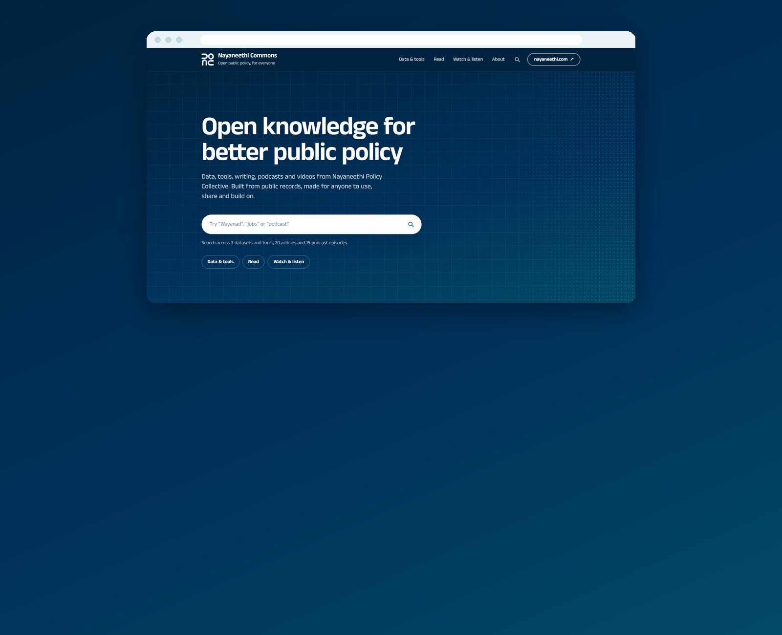 The Nayaneethi Commons home page: Open knowledge for better public policy