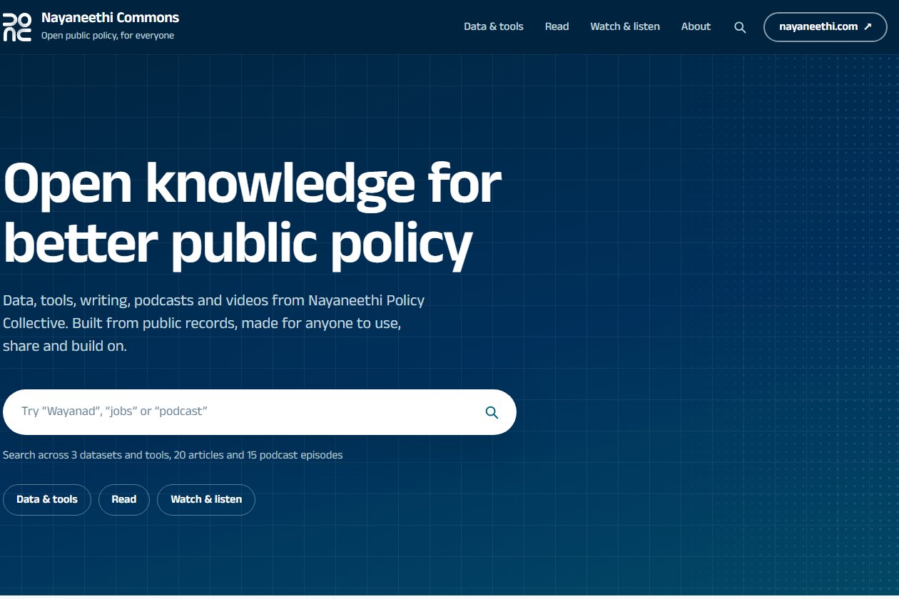 The Nayaneethi Commons home page: Open knowledge for better public policy